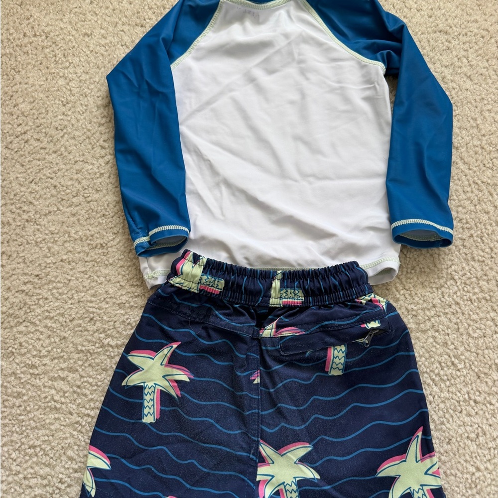 Kids Palm Tree Rash Guard Set - Blue/White - Picture 3 of 4